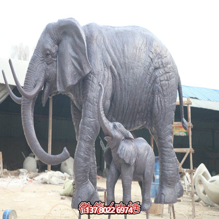 玻璃鋼母子象，大象雕塑