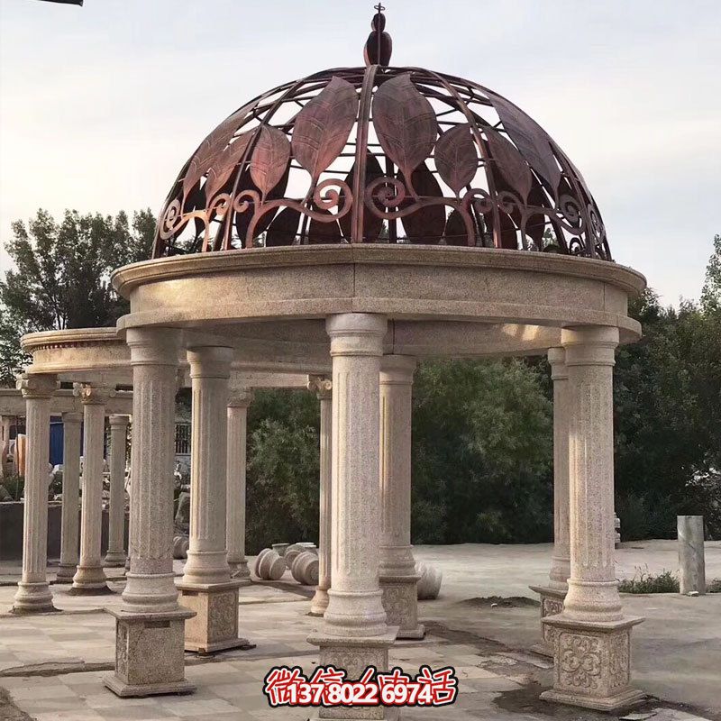 商場(chǎng)戶外擺放大理石羅馬柱樹(shù)葉鐵藝歐式休閑涼亭