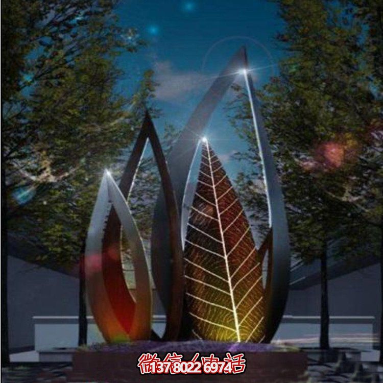 不銹鋼鏤空樹(shù)葉花卉雕塑戶(hù)外公園廣場(chǎng)亮化裝飾小品