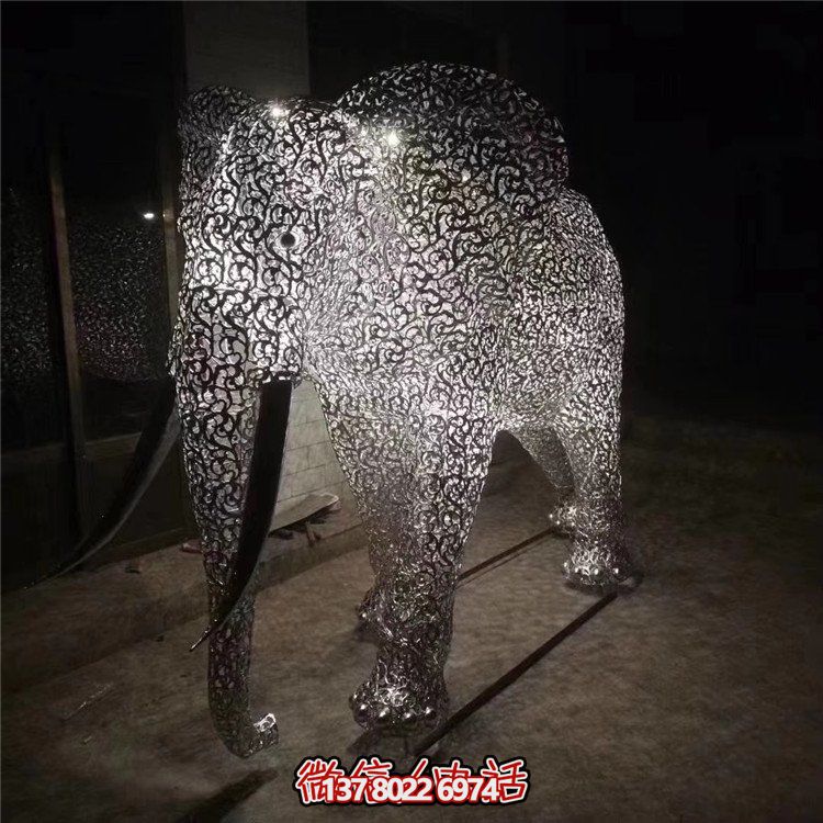 不銹鋼鏤空創(chuàng)意夜晚發(fā)光照明景觀(guān)大象雕塑