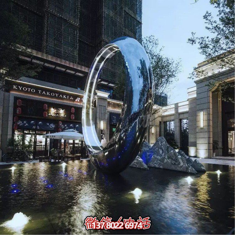 不銹鋼圓環(huán)，水景噴泉裝飾燈光雕塑