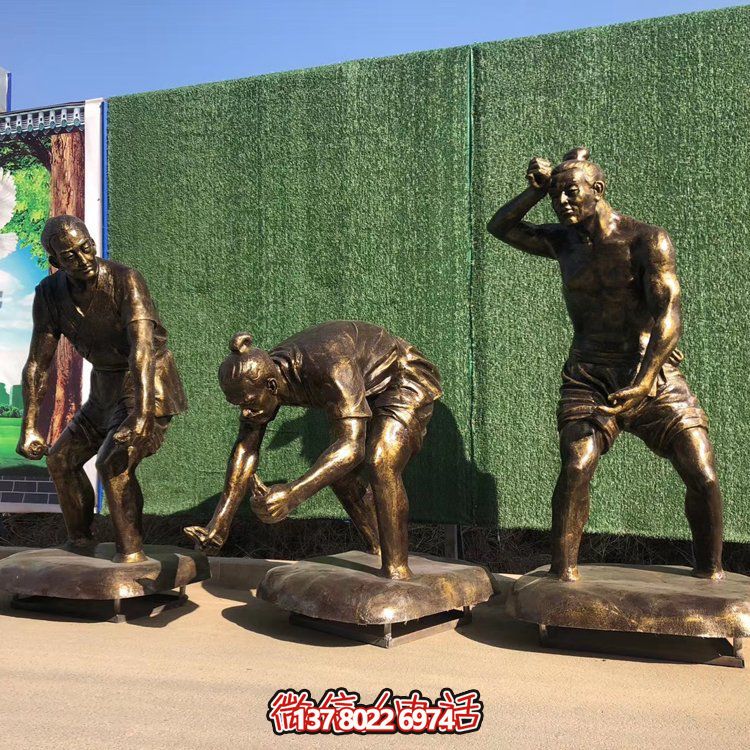 插秧，玻璃鋼仿銅民俗生活勞動人物雕塑