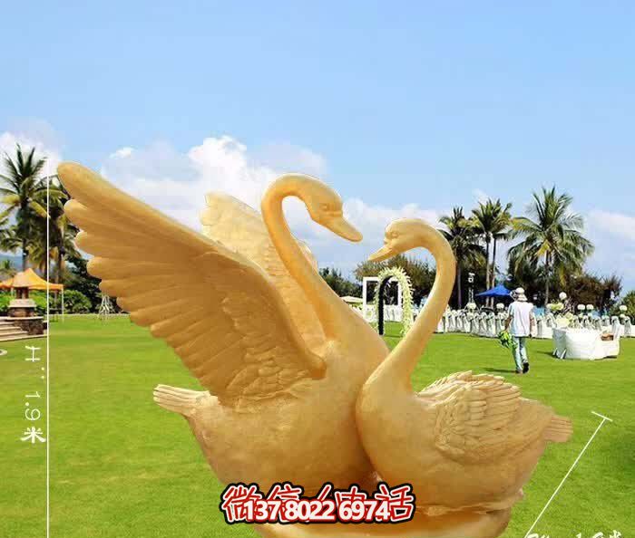 草坪玻璃鋼仿真動(dòng)物鍍金切面天鵝雕塑