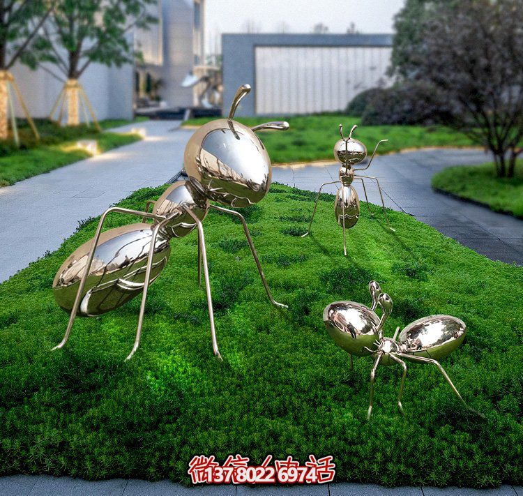不銹鋼鏡面螞蟻，小區(qū)綠化帶裝飾動物擺件