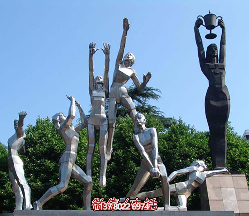 體育公園不銹鋼打排球運(yùn)動員人物主題雕塑