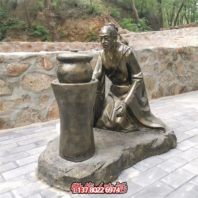 煎藥古代人物，中醫(yī)文化熬制中藥玻璃鋼仿銅情景雕塑