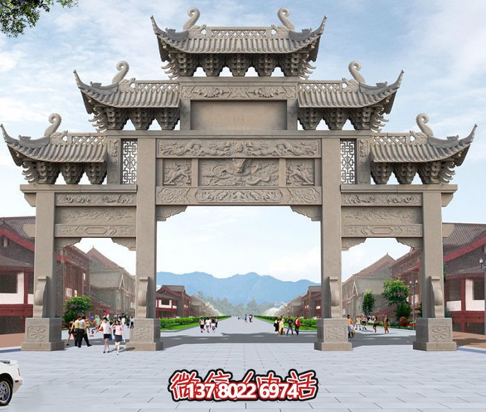 廣場(chǎng)景觀大理三門(mén)五樓石牌樓石雕