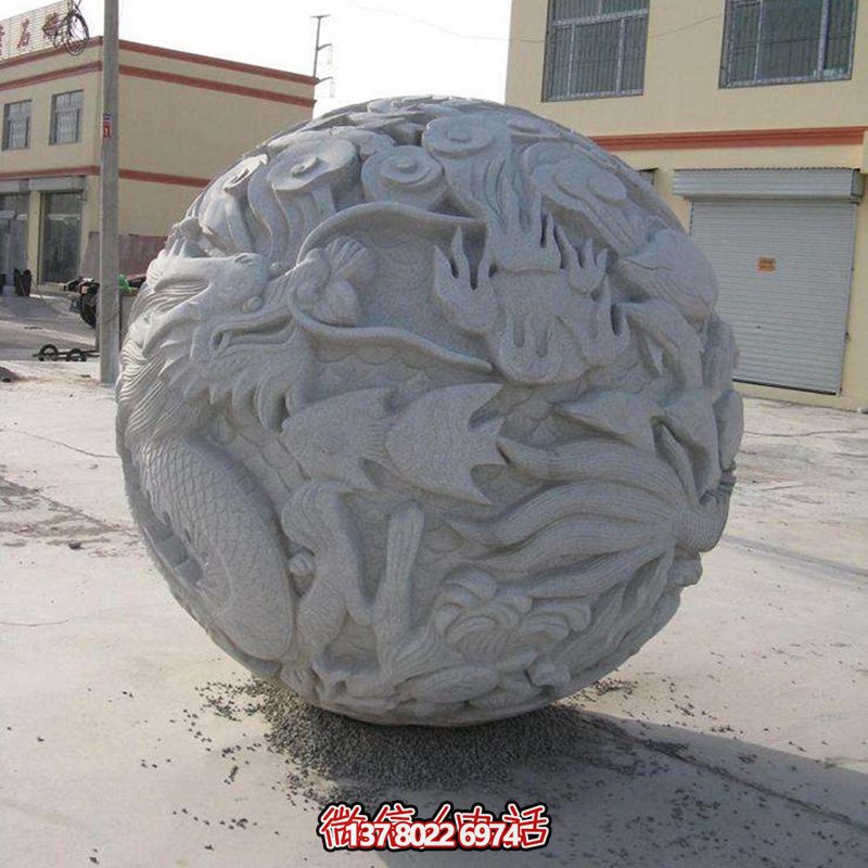城市廣場(chǎng)球形石龍柱雕刻石雕仿古抱鼓石門墩擺件