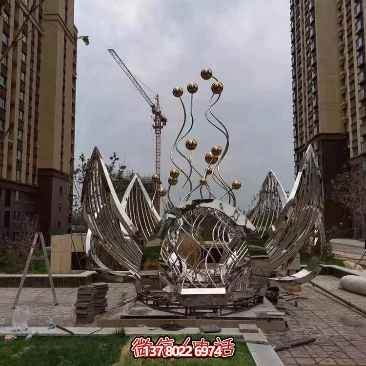 不銹鋼抽象園林景觀戶(hù)外大型鏡面鏤空噴泉水景擺件