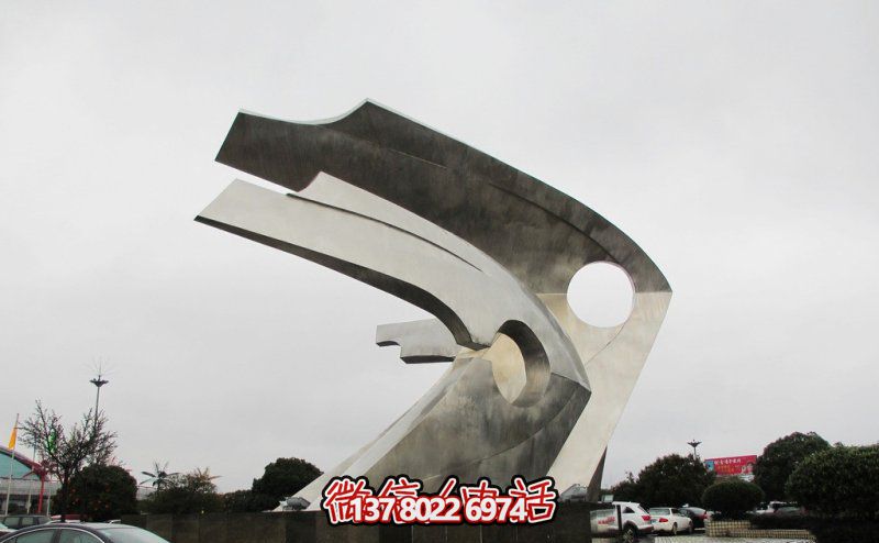 景區(qū)兩只簡(jiǎn)約抽象不銹鋼魚(yú)雕塑