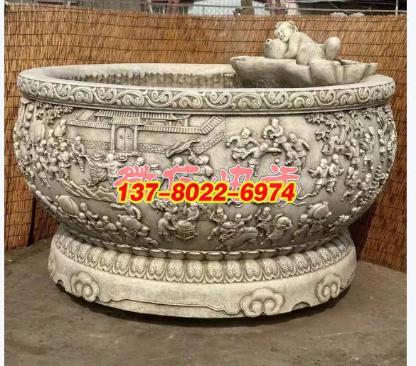 百子嬉戲圖?中式石雕魚(yú)缸景觀(guān)雕塑