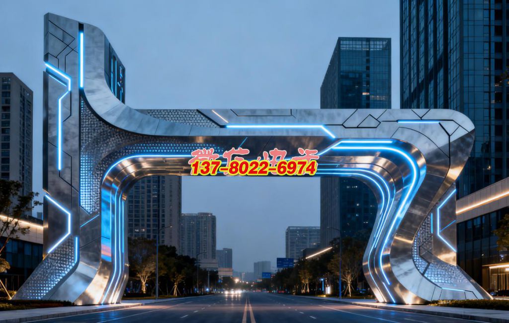 未來(lái)之樞 —— 不銹鋼科技感景觀雕塑大門?城市智創(chuàng)紀(jì)元地標(biāo)